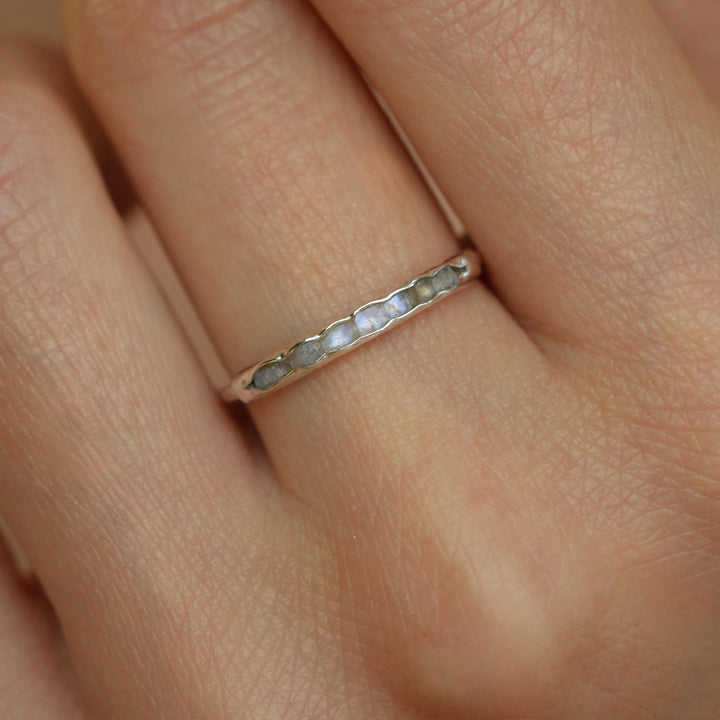 Rainbow Moonstone Ring: RTS Raw Rough Uncut Natural Untreated Rainbow Moonstone Stackable Wedding Band Ring in US size 5.25-9.5