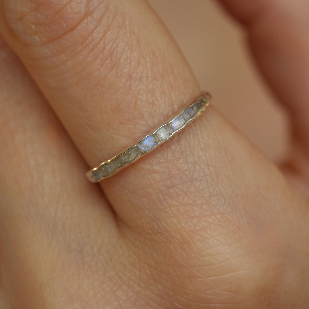 Rainbow Moonstone Ring: RTS Raw Rough Uncut Natural Untreated Rainbow Moonstone Stackable Wedding Band Ring in US size 5.25-9.5