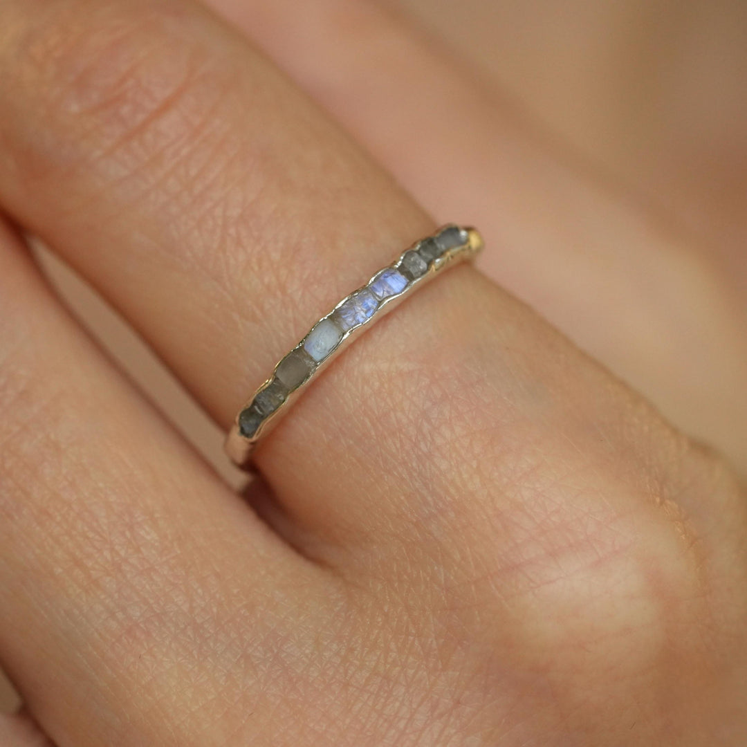 Rainbow Moonstone Ring: RTS Raw Rough Uncut Natural Untreated Rainbow Moonstone Stackable Wedding Band Ring in US size 5.25-9.5