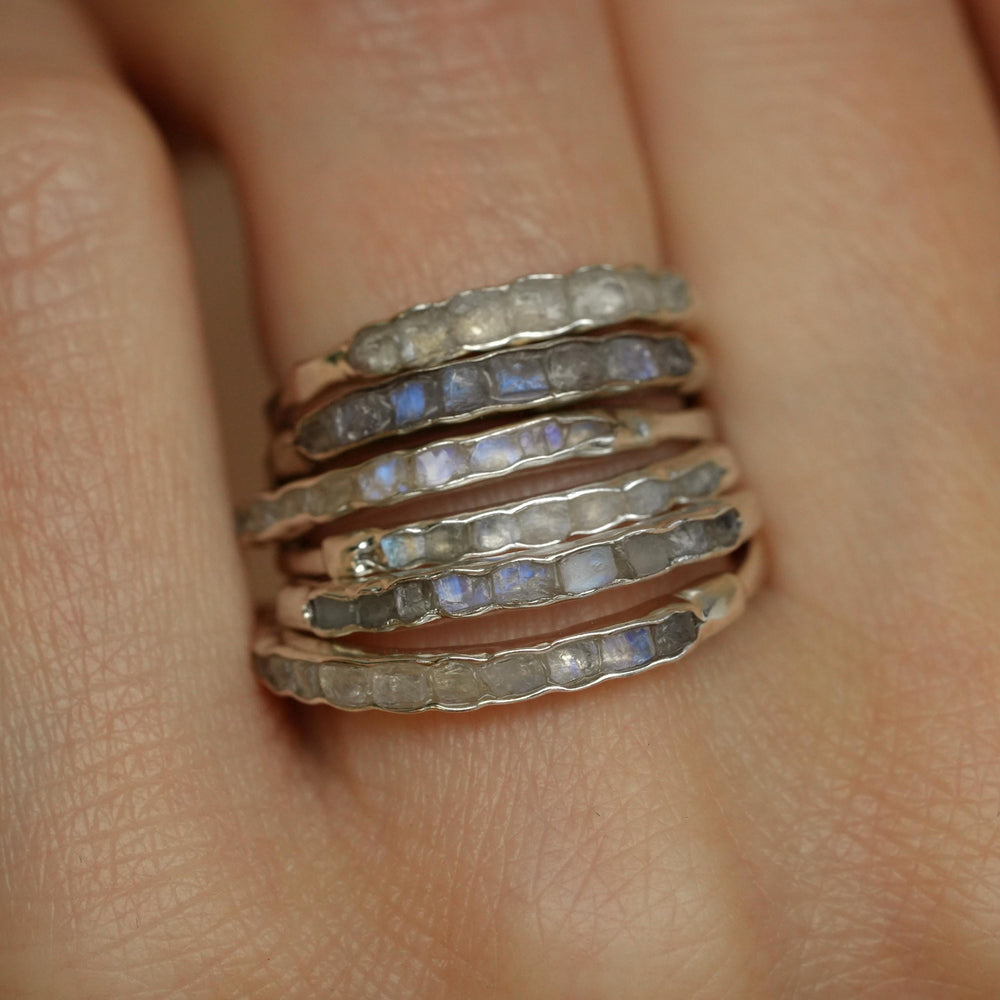 Rainbow Moonstone Ring: RTS Raw Rough Uncut Natural Untreated Rainbow Moonstone Stackable Wedding Band Ring in US size 5.25-9.5