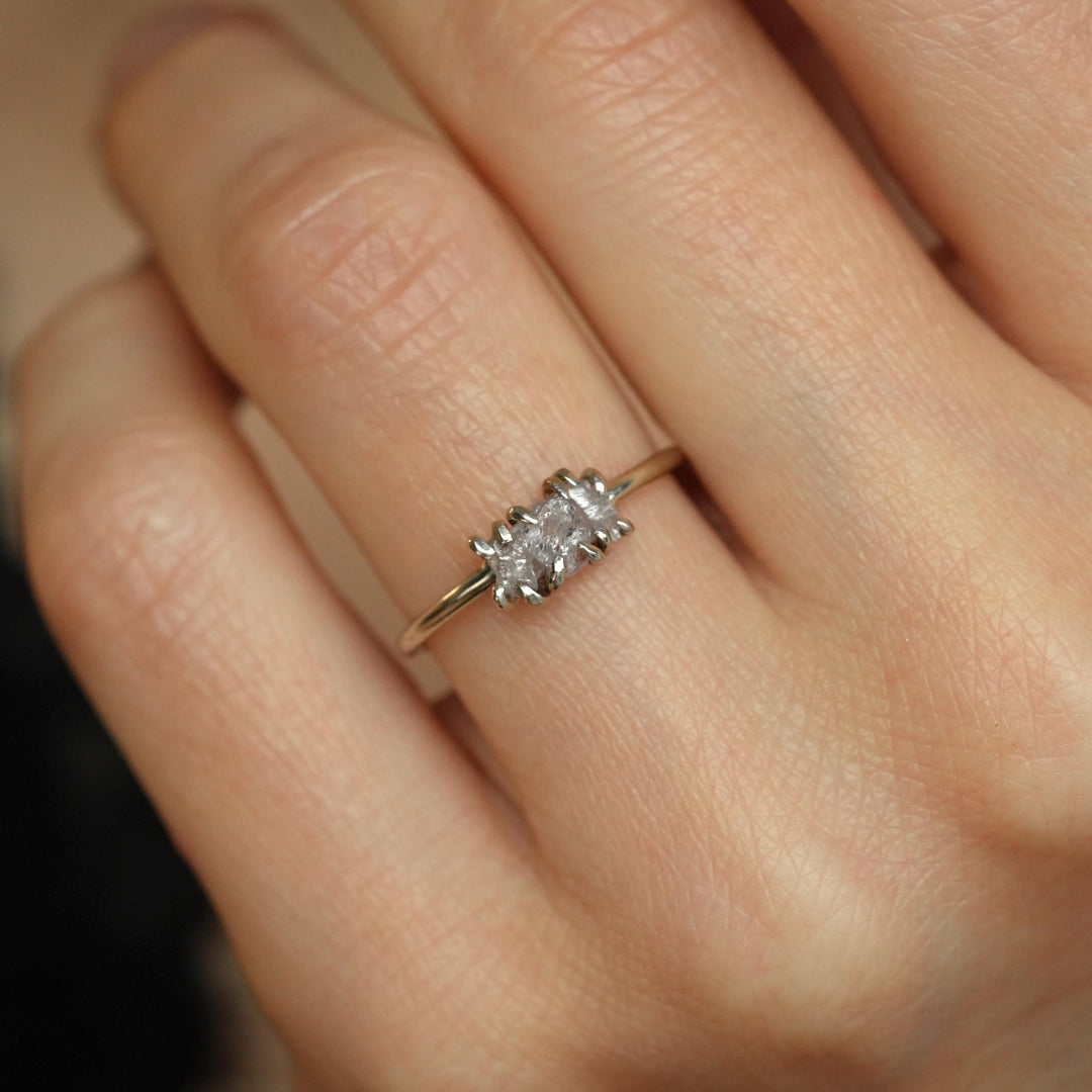 Pink Diamond Ring: RTS 14k Solid White Gold Raw Rough Uncut Natural Greyish Pink Diamond Engagement Promise Ring in US size 5.5