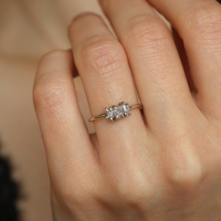 Pink Diamond Ring: RTS 14k Solid White Gold Raw Rough Uncut Natural Greyish Pink Diamond Engagement Promise Ring in US size 5.5