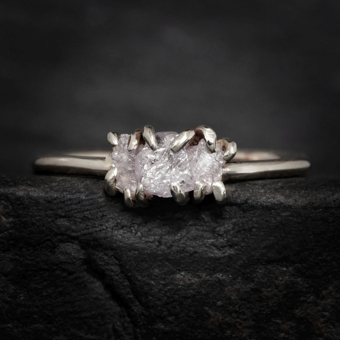 Pink Diamond Ring: RTS 14k Solid White Gold Raw Rough Uncut Natural Greyish Pink Diamond Engagement Promise Ring in US size 5.5