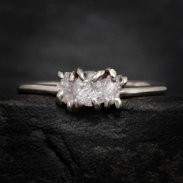 Pink Diamond Ring: RTS 14k Solid White Gold Raw Rough Uncut Natural Greyish Pink Diamond Engagement Promise Ring in US size 5.5
