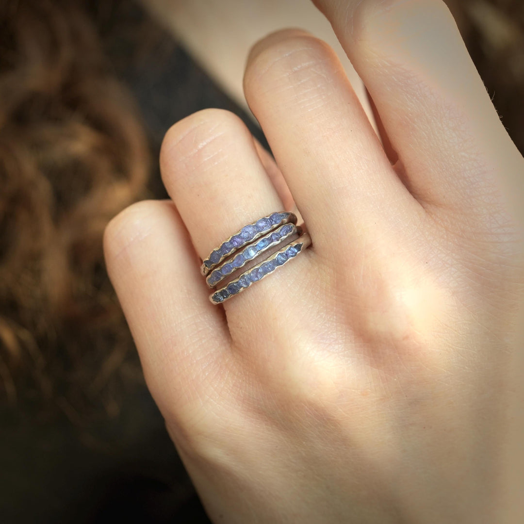 Raw Tanzanite Band: RTS Solid Sterling Silver Bezel Set Raw Uncut Natural Tanzanite Band Ring in US size 5-6.25