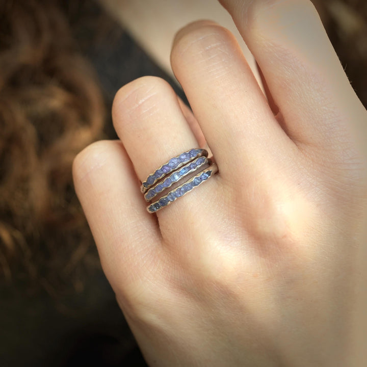 Raw Tanzanite Band: RTS Solid Sterling Silver Bezel Set Raw Uncut Natural Tanzanite Band Ring in US size 5-6.25