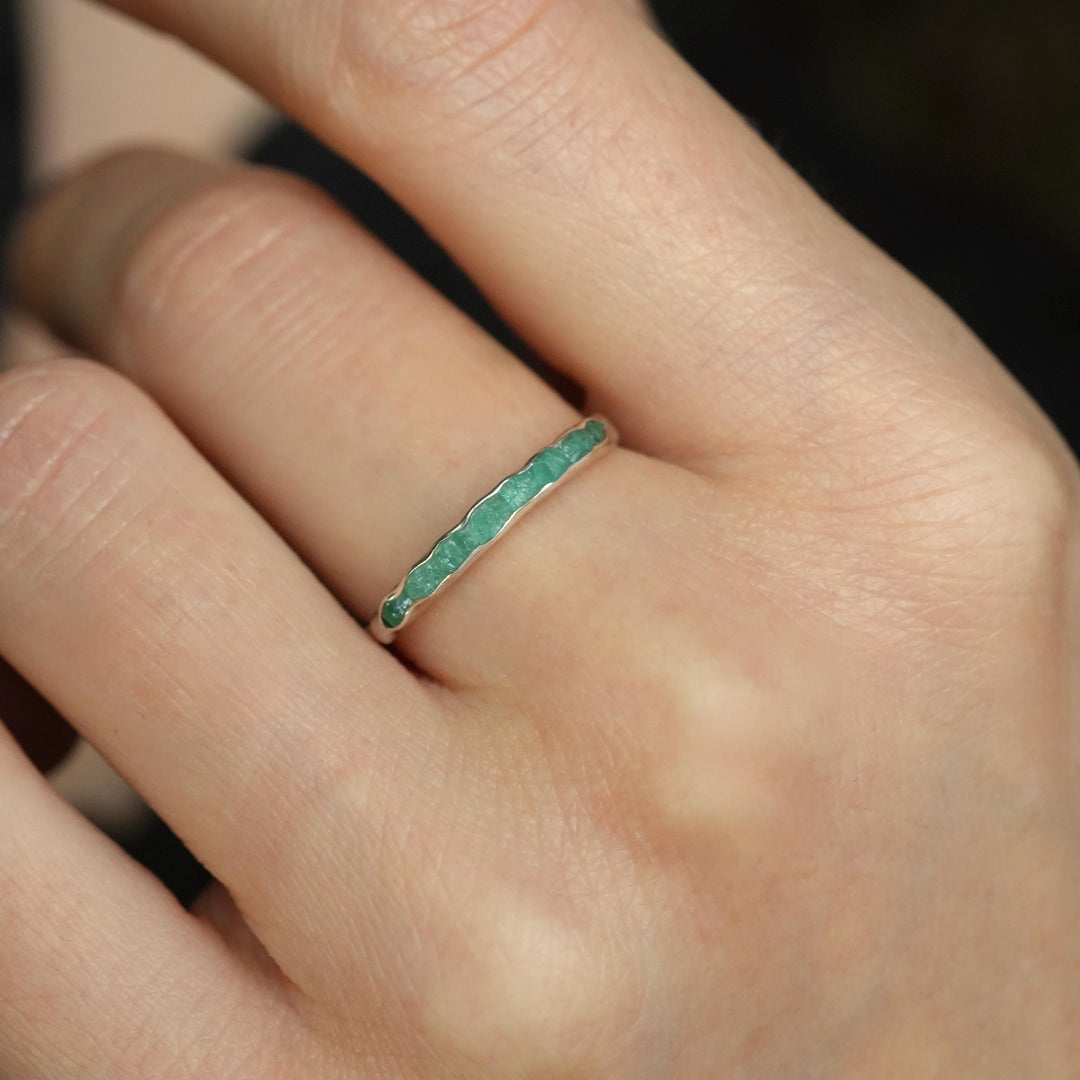Raw Emerald Ring: RTS Solid Silver or Gold Raw Uncut Natural Raw Rough Uncut Light Green Emerald Stackable Band Rings in US size 5.5-9.5