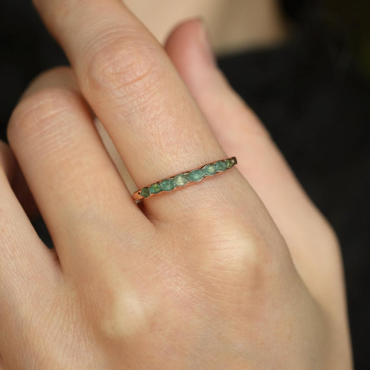 Raw Emerald Ring: RTS Solid Silver or Gold Raw Uncut Natural Raw Rough Uncut Light Green Emerald Stackable Band Rings in US size 5.5-9.5