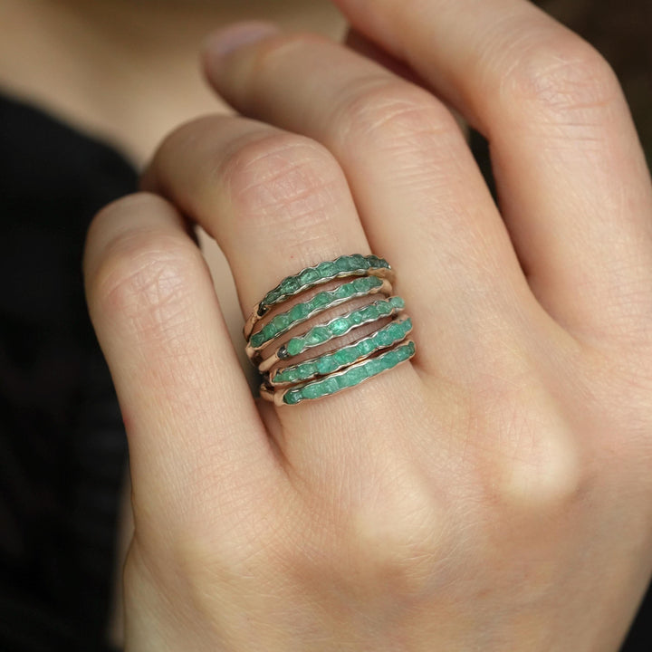 Raw Emerald Ring: RTS Solid Silver or Gold Raw Uncut Natural Raw Rough Uncut Light Green Emerald Stackable Band Rings in US size 5.5-9.5