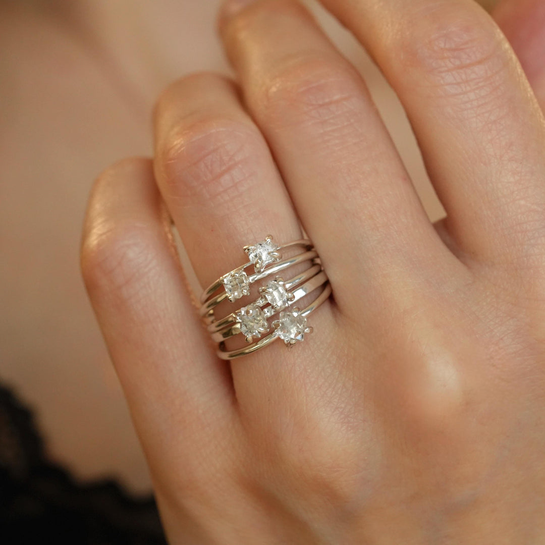 Herkimer Diamond Ring: RTS 925 Silver 4 Prong Set Large Natural Herkimer Diamond Crystal Engagement Ring in US size 5-7.25