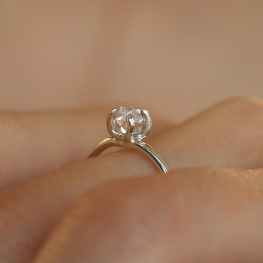 Herkimer Diamond Ring: RTS 925 Silver 4 Prong Set Large Natural Herkimer Diamond Crystal Engagement Ring in US size 5-7.25