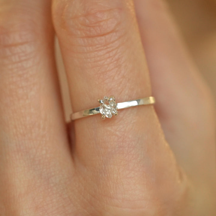 Herkimer Diamond Ring: RTS 925 Silver 4 Prong Set Large Natural Herkimer Diamond Crystal Engagement Ring in US size 5-7.25