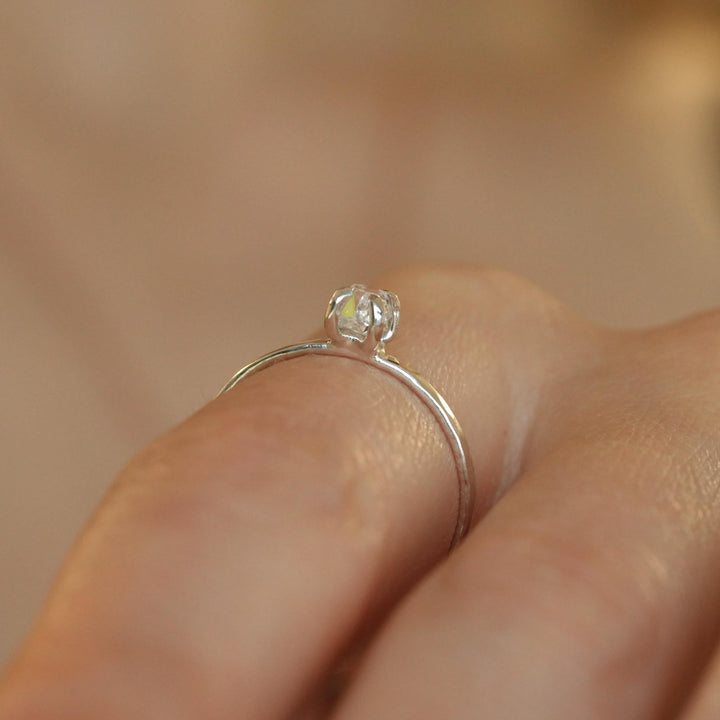 Herkimer Diamond Ring: RTS 925 Silver 4 Prong Set Large Natural Herkimer Diamond Crystal Engagement Ring in US size 5-7.25