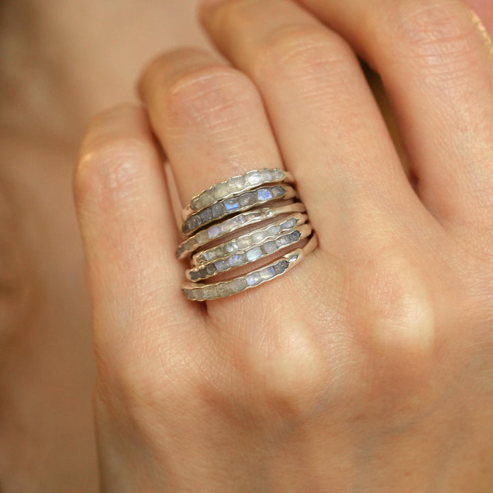 Rainbow Moonstone Ring: RTS Raw Rough Uncut Natural Untreated Rainbow Moonstone Stackable Wedding Band Ring in US size 5.25-9.5