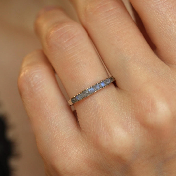 Rainbow Moonstone Ring: RTS Raw Rough Uncut Natural Untreated Rainbow Moonstone Stackable Wedding Band Ring in US size 5.25-9.5