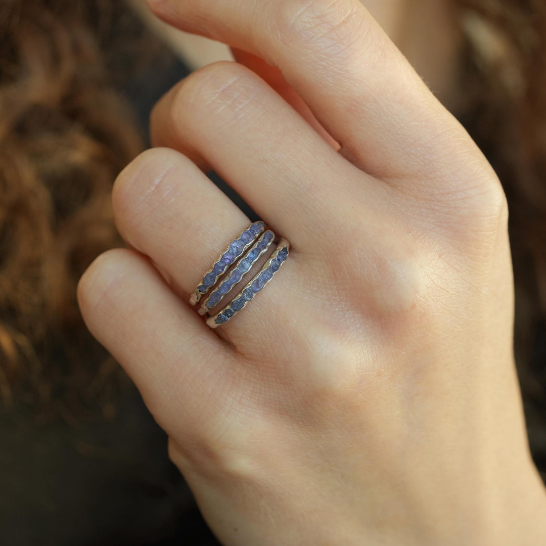 Raw Tanzanite Band: RTS Solid Sterling Silver Bezel Set Raw Uncut Natural Tanzanite Band Ring in US size 5-6.25