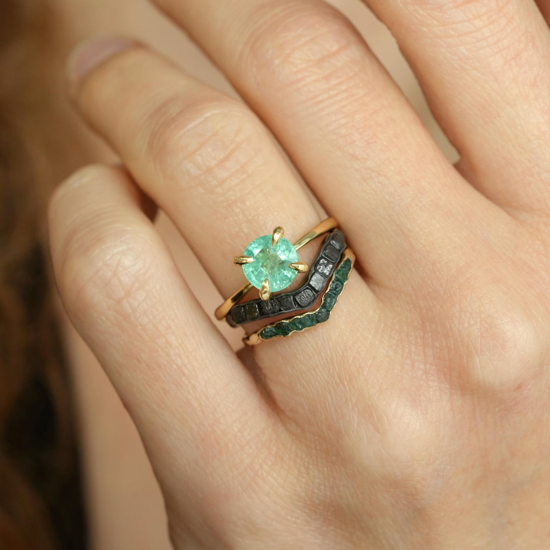 Natural Emerald Ring: RTS 18k Solid Yellow Gold 4 Prong Set Brilliant Cut Natural Emerald Ring in US size 6 / UK size L 1/2