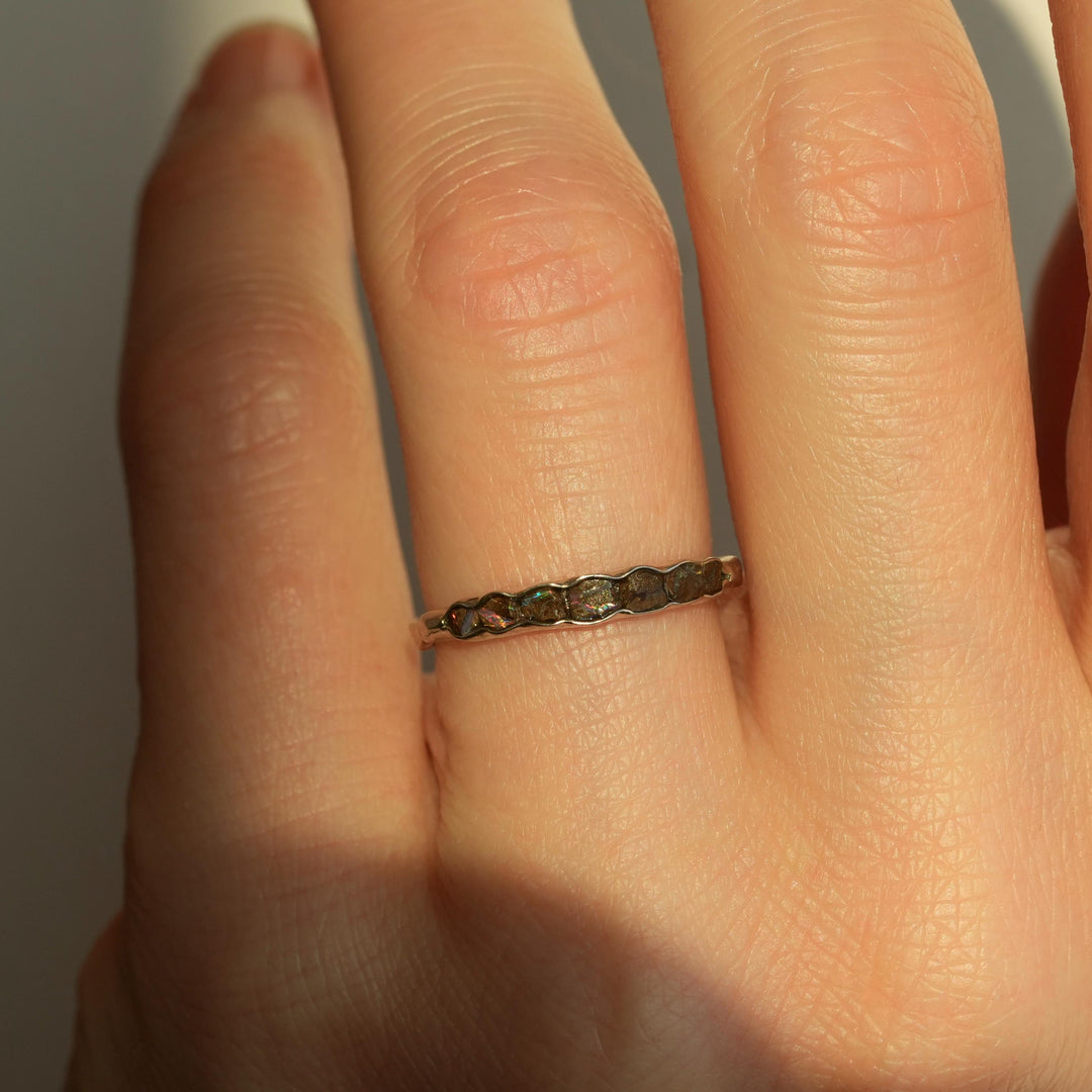 Raw Australian Boulder Opal Band Ring, Unique Wedding Jewelry