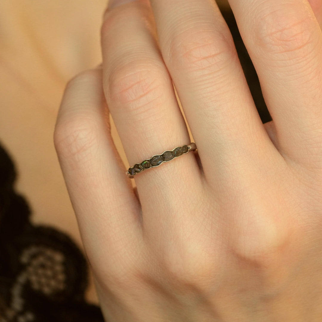 Raw Australian Boulder Opal Band Ring, Unique Wedding Jewelry