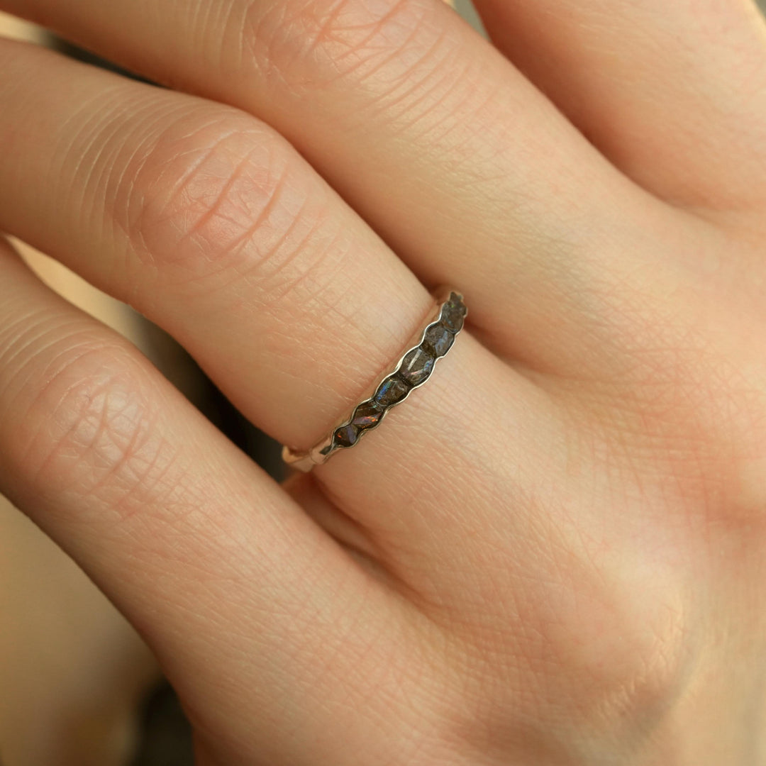 Raw Australian Boulder Opal Band Ring, Unique Wedding Jewelry