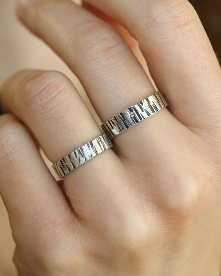 Hammered Striped Band. Rustic Organic Unique Alternative Hammered Textured Wide Wedding Statement Band Ring