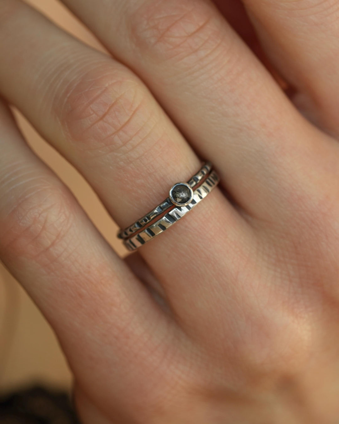 Striped Slim Hammered Band Ring