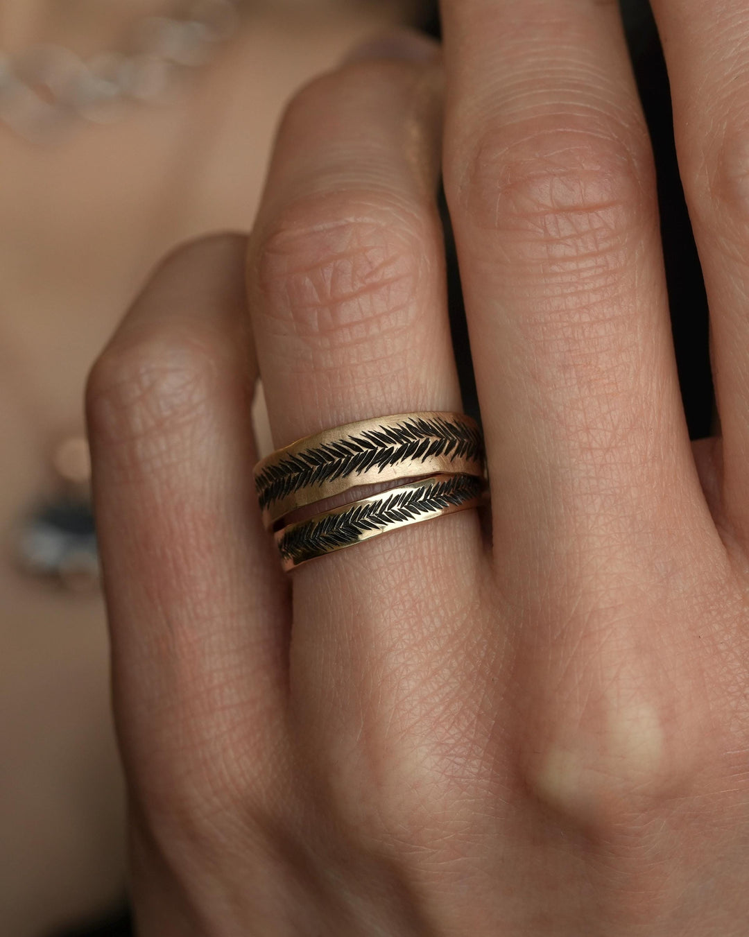 Textured Gold Feather Band Ring