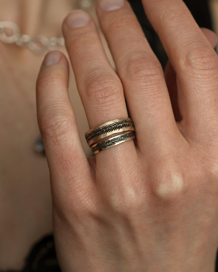 Textured Gold Feather Band Ring
