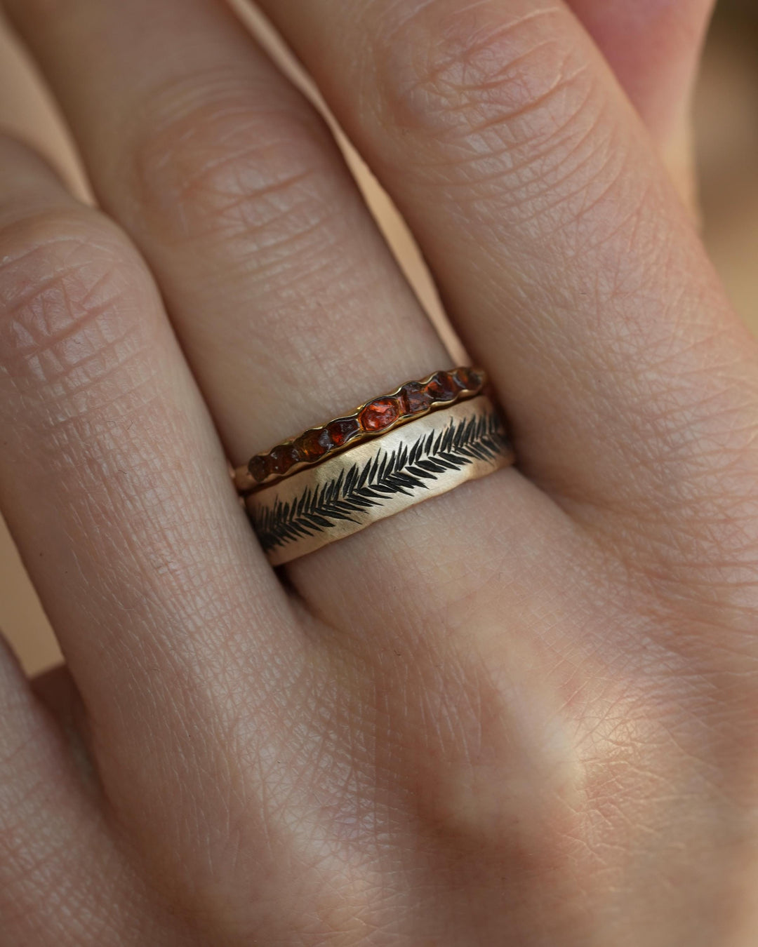 Textured Gold Feather Band Ring