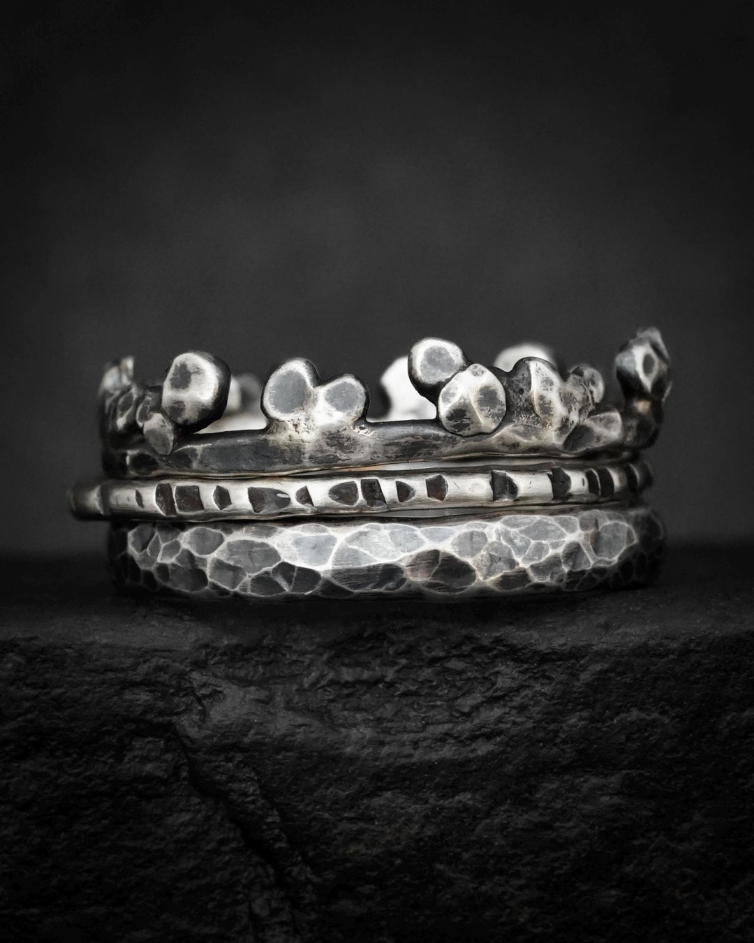 Rustic Silver Stacking Ring Set