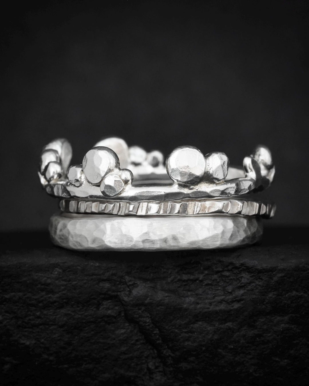 Rustic Silver Stacking Ring Set