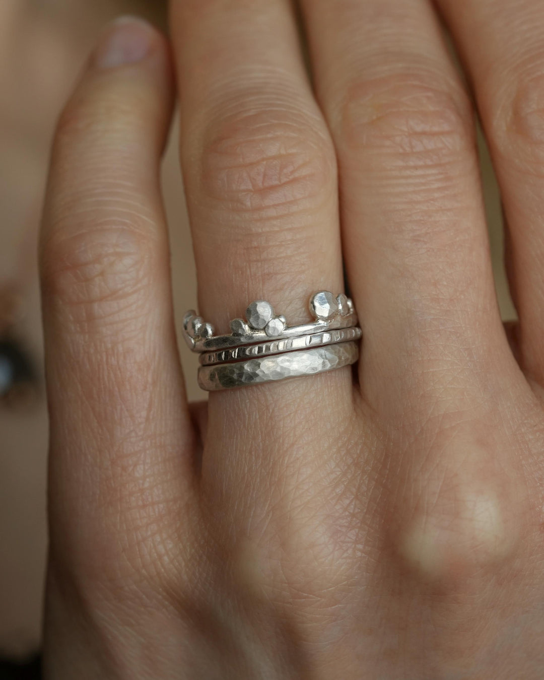 Rustic Silver Stacking Ring Set