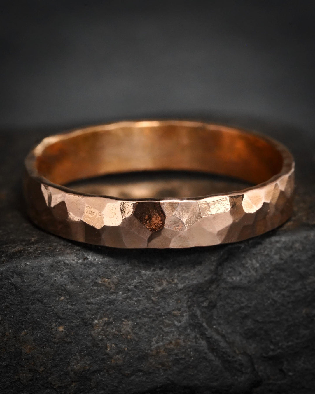 3mm Hammered Gold Band Ring