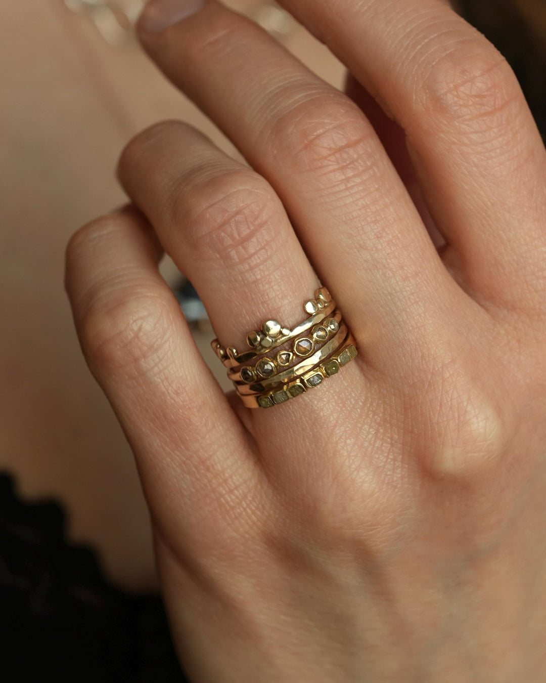Hammered Crystal Bubble Band Ring