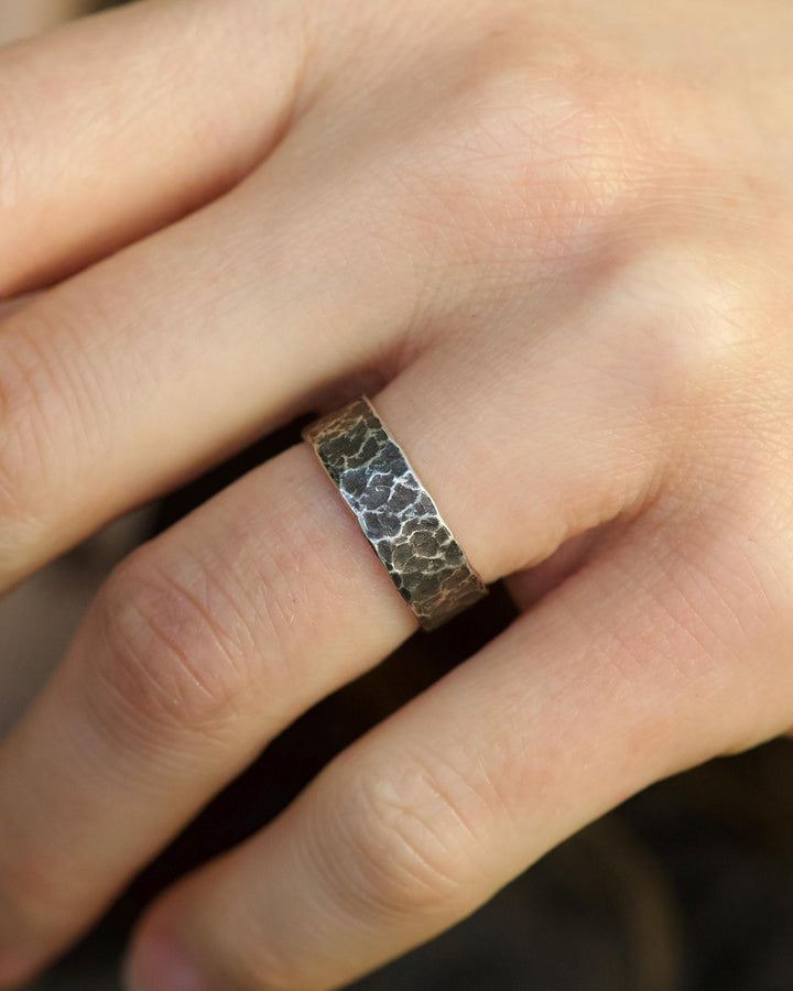 Black Silver Hammered Band Ring