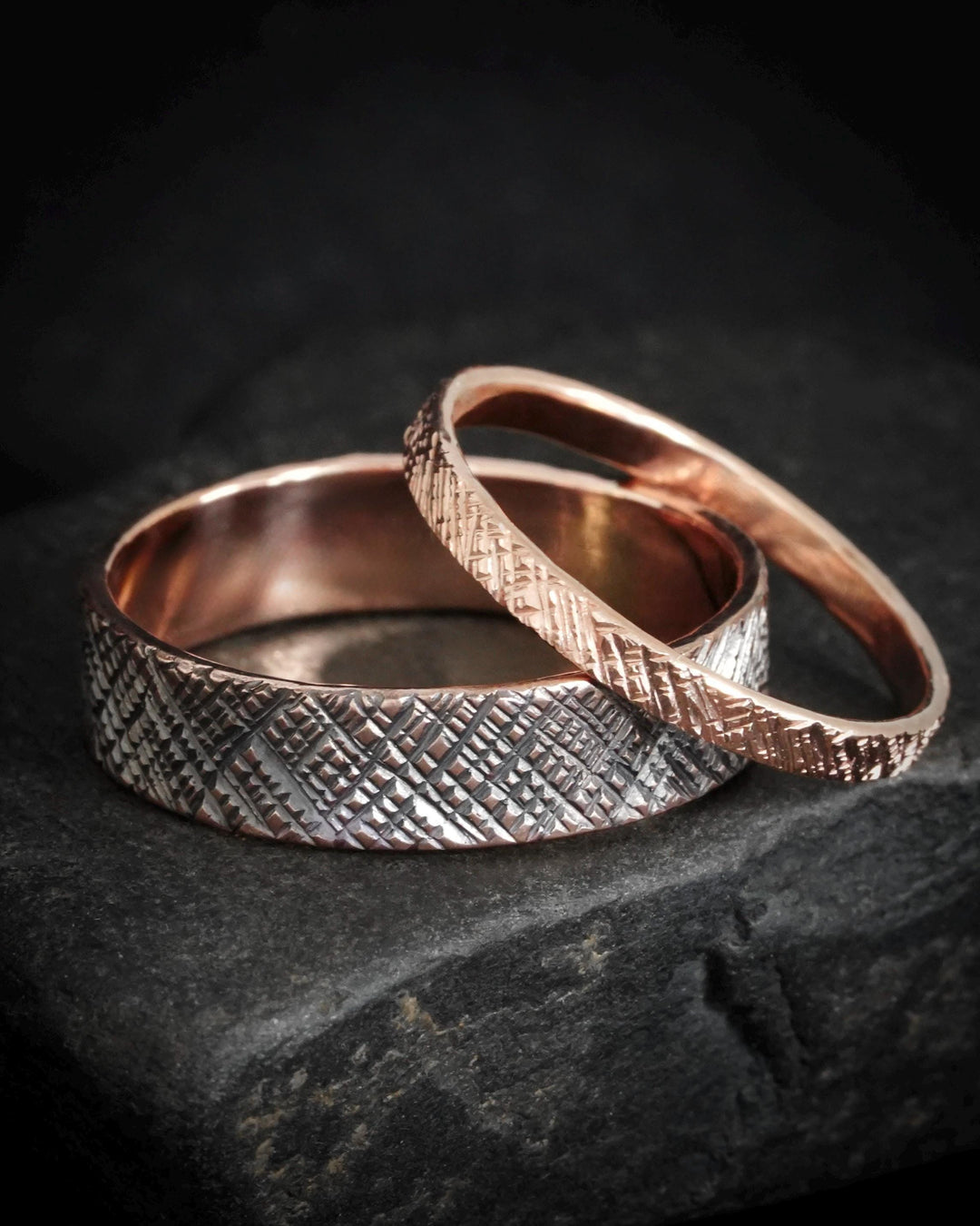 Criss-Cross Textured Band Rings