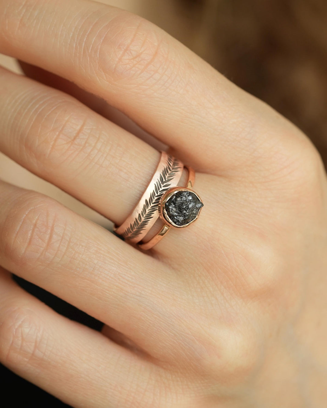 Rose Gold Feather Ring Set