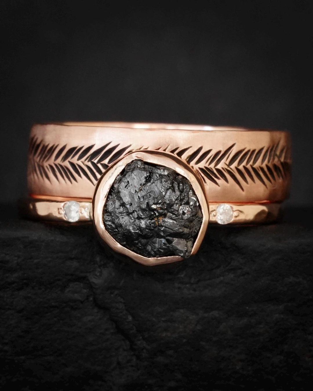 Rose Gold Feather Ring Set