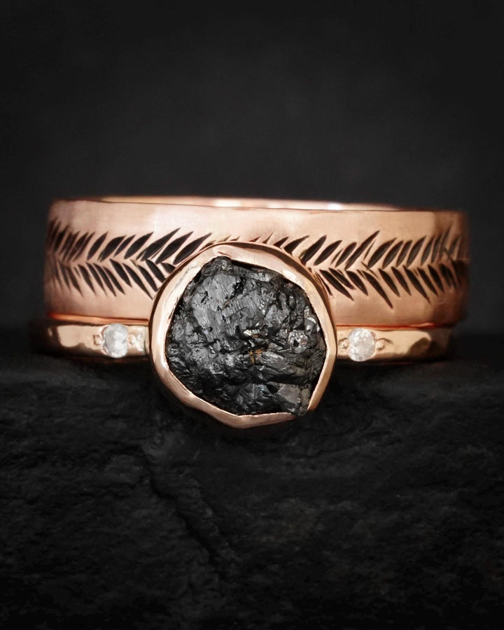 Rose Gold Feather Ring Set