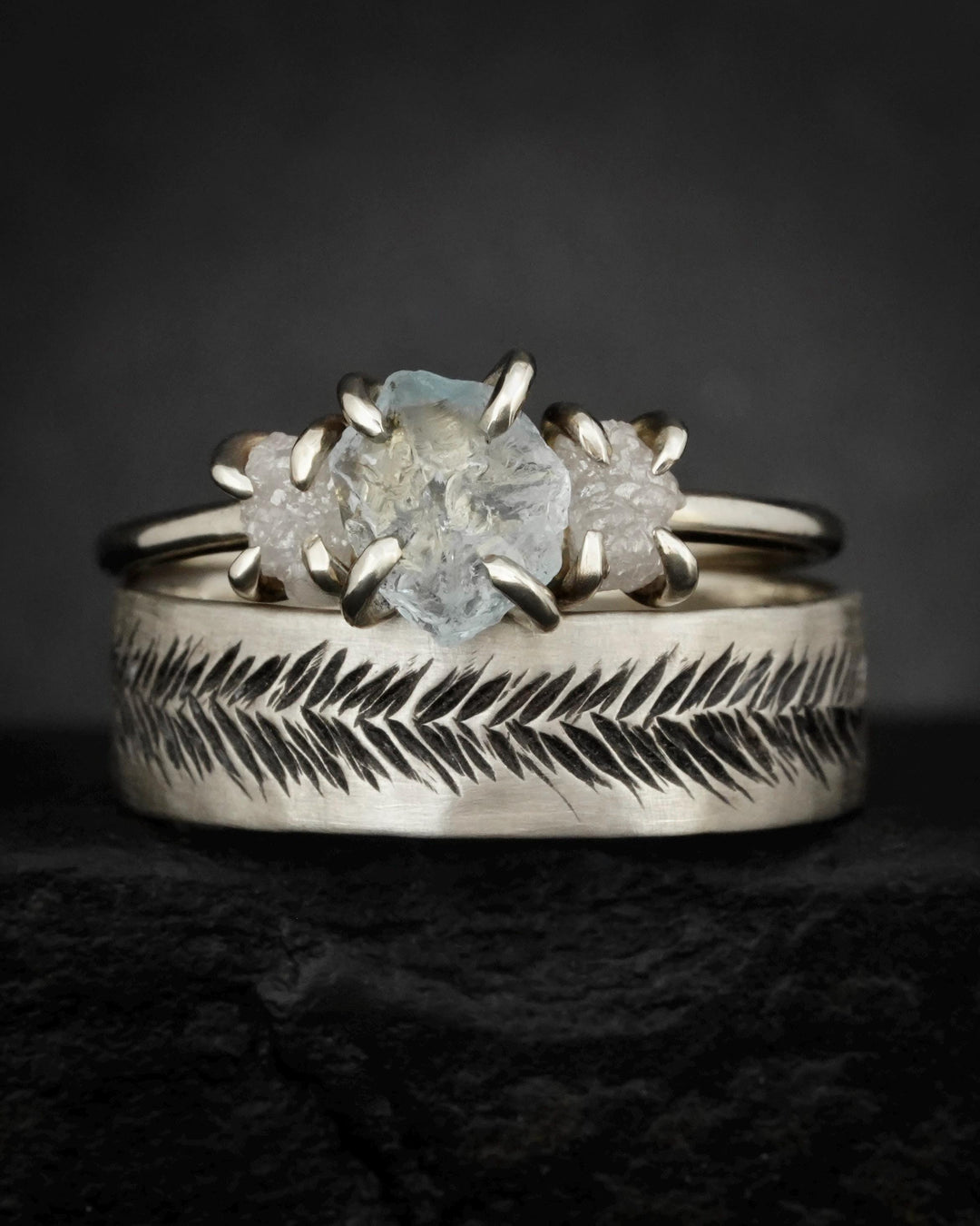 White Gold Feather Band Rings