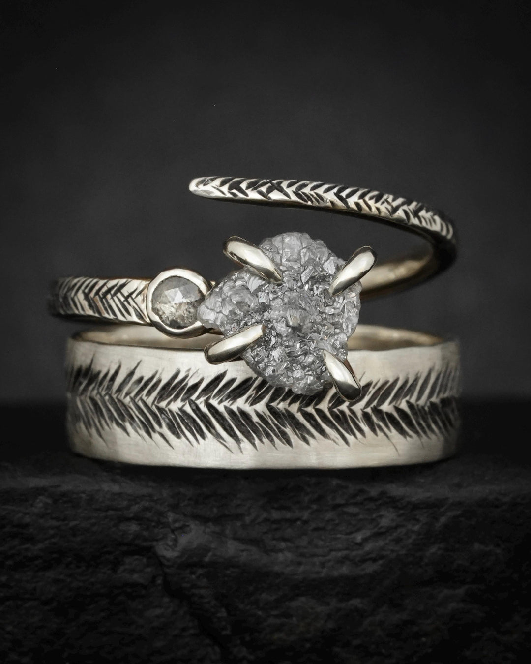 White Gold Feather Band Rings
