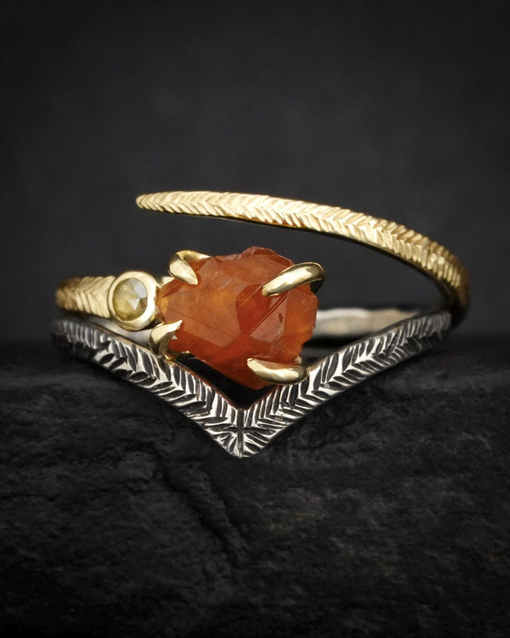 Adjustable Raw Orange Garnet Ring