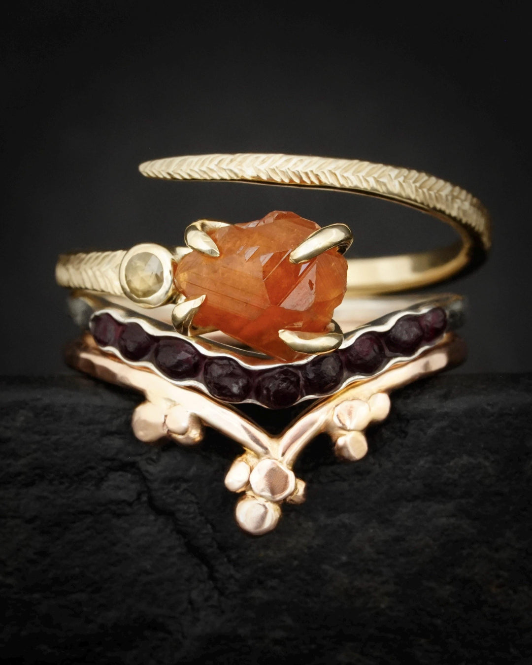 Raw Orange Garnet Ring