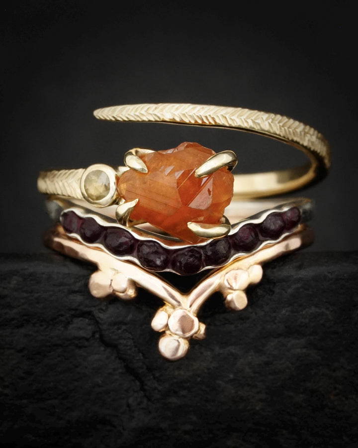 Adjustable Raw Orange Garnet Ring
