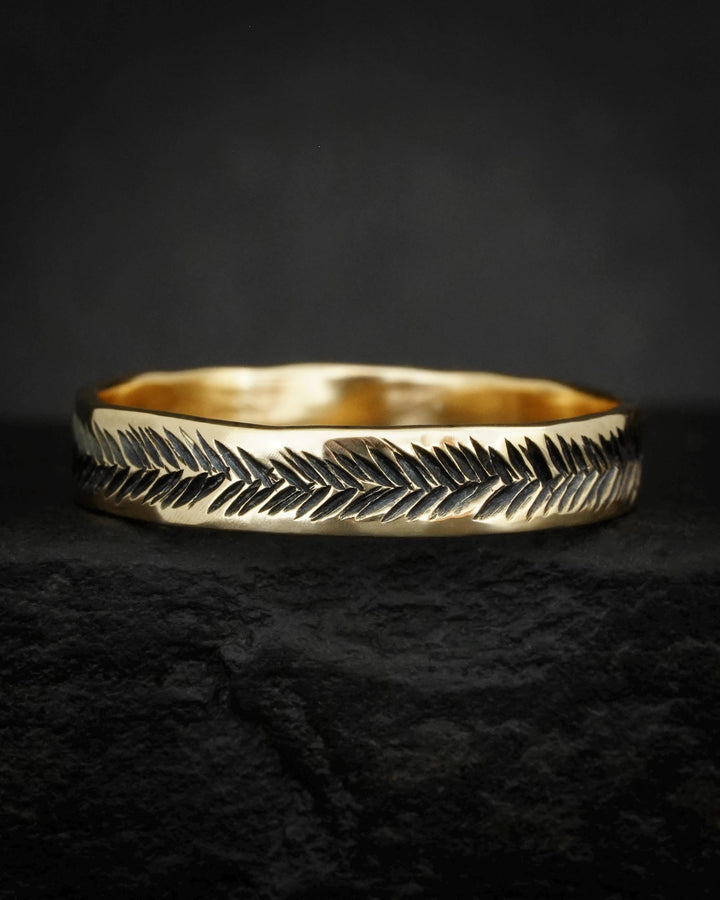 Textured Gold Feather Band Ring