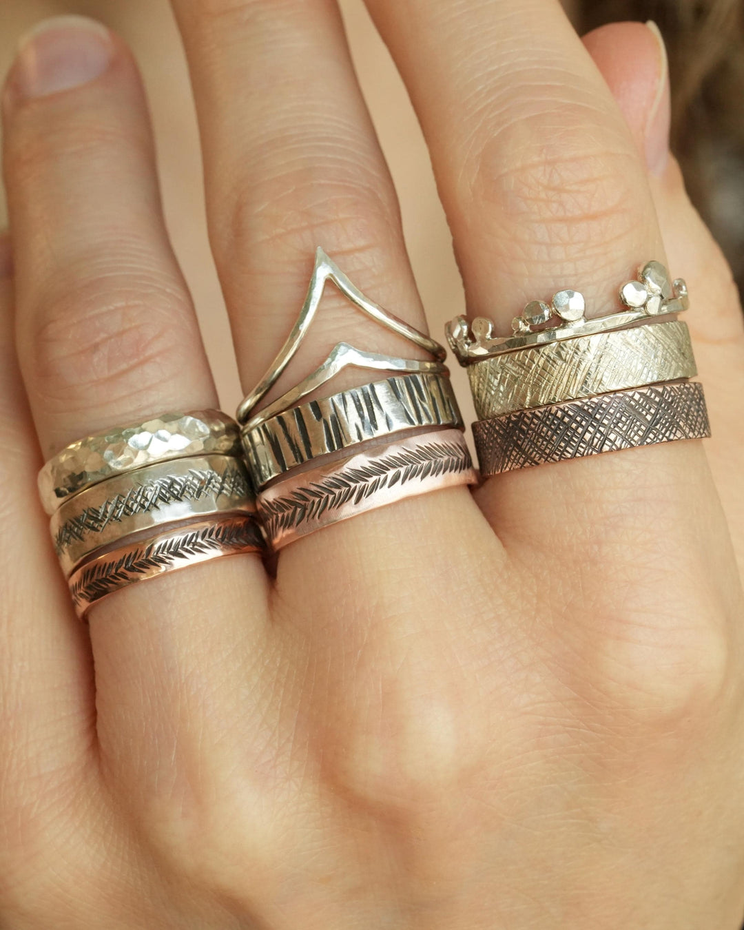 Hammered Striped Band. Rustic Organic Unique Alternative Hammered Textured Wide Wedding Statement Band Ring