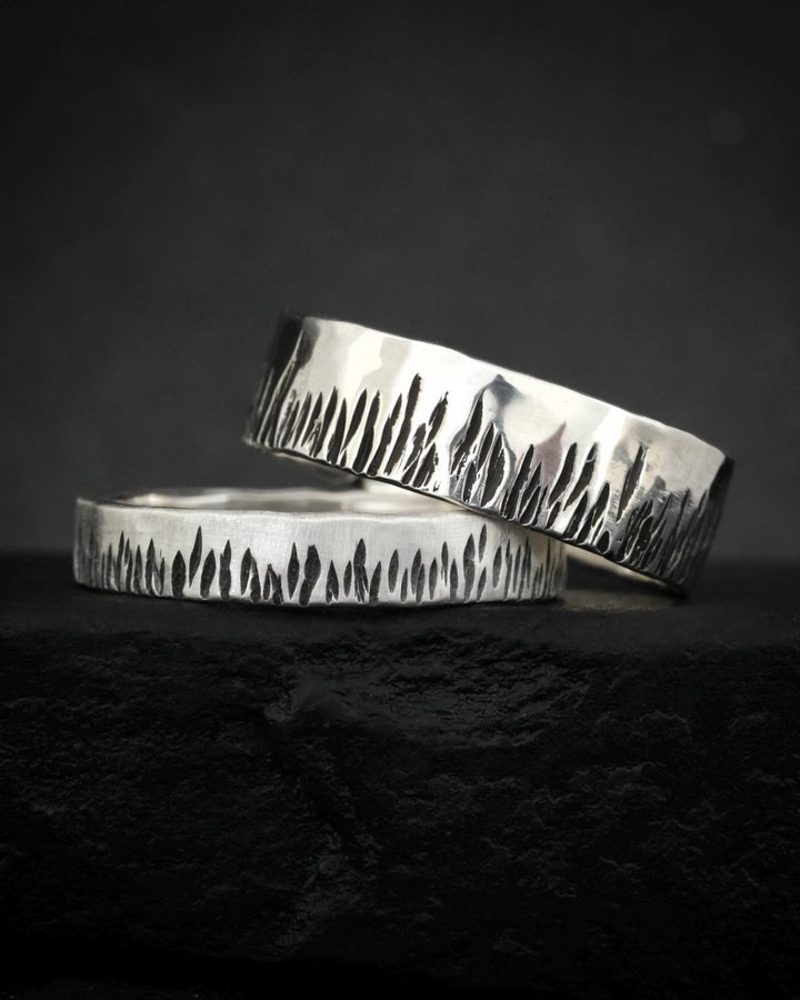 Textured Rustic Slim Flame Band