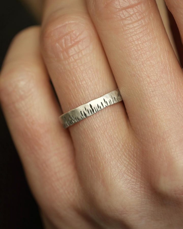 Textured Rustic Slim Flame Band