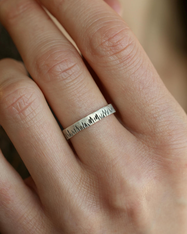Textured Rustic Slim Flame Band