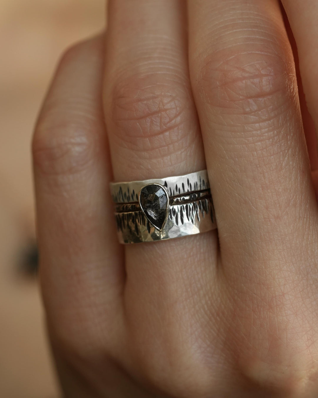 Textured Rustic Slim Flame Band